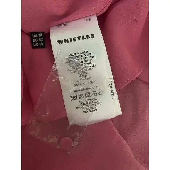 WHISTLES "Avery" Silk Bubblegum Pink Boho Embroidered Maxi Dress US 10 - Picture 11 of 13